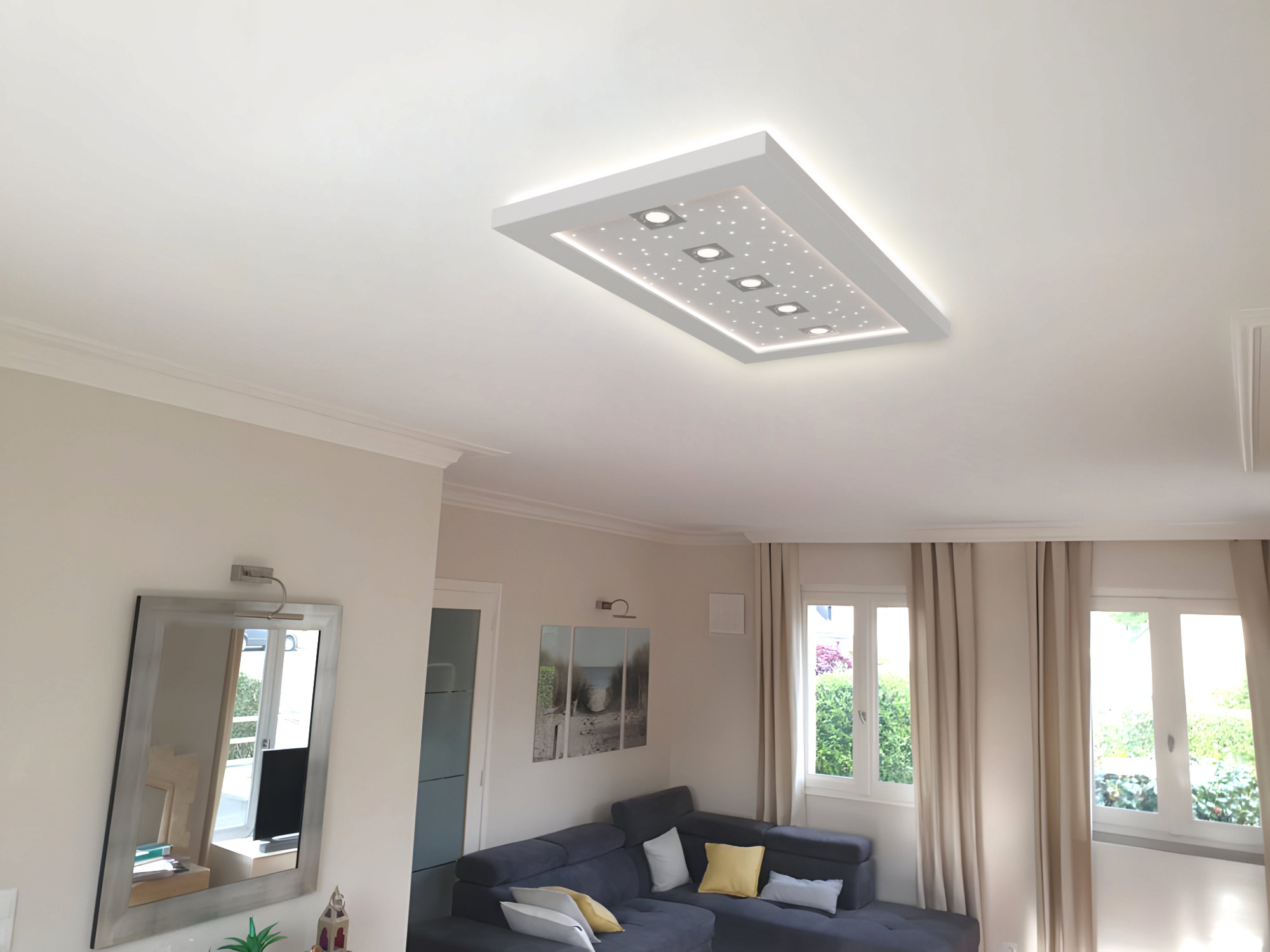 Plafonniers multi-éclairages LED spots 1 ligne, ciel étoilé double position encastré/affleurant